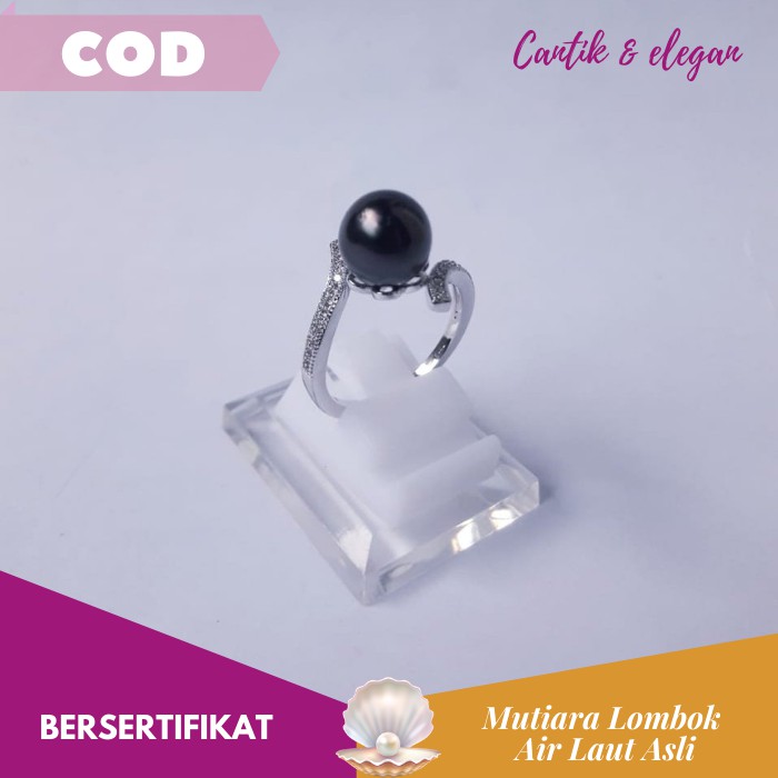 CINCIN MUTIARA LOMBOK ASLI AIR LAUT HITAM GRADE A / PERHIASAN MUTIARA ASLI LOMBOK PEARL RING CML043