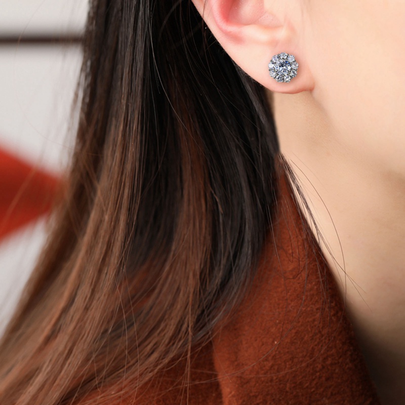 Romantic Flower Shape Women's Stud Earring Dazzling Round Zirconia Crystal Versatile Accessories Female Statement Jewelry|Stud Earrings