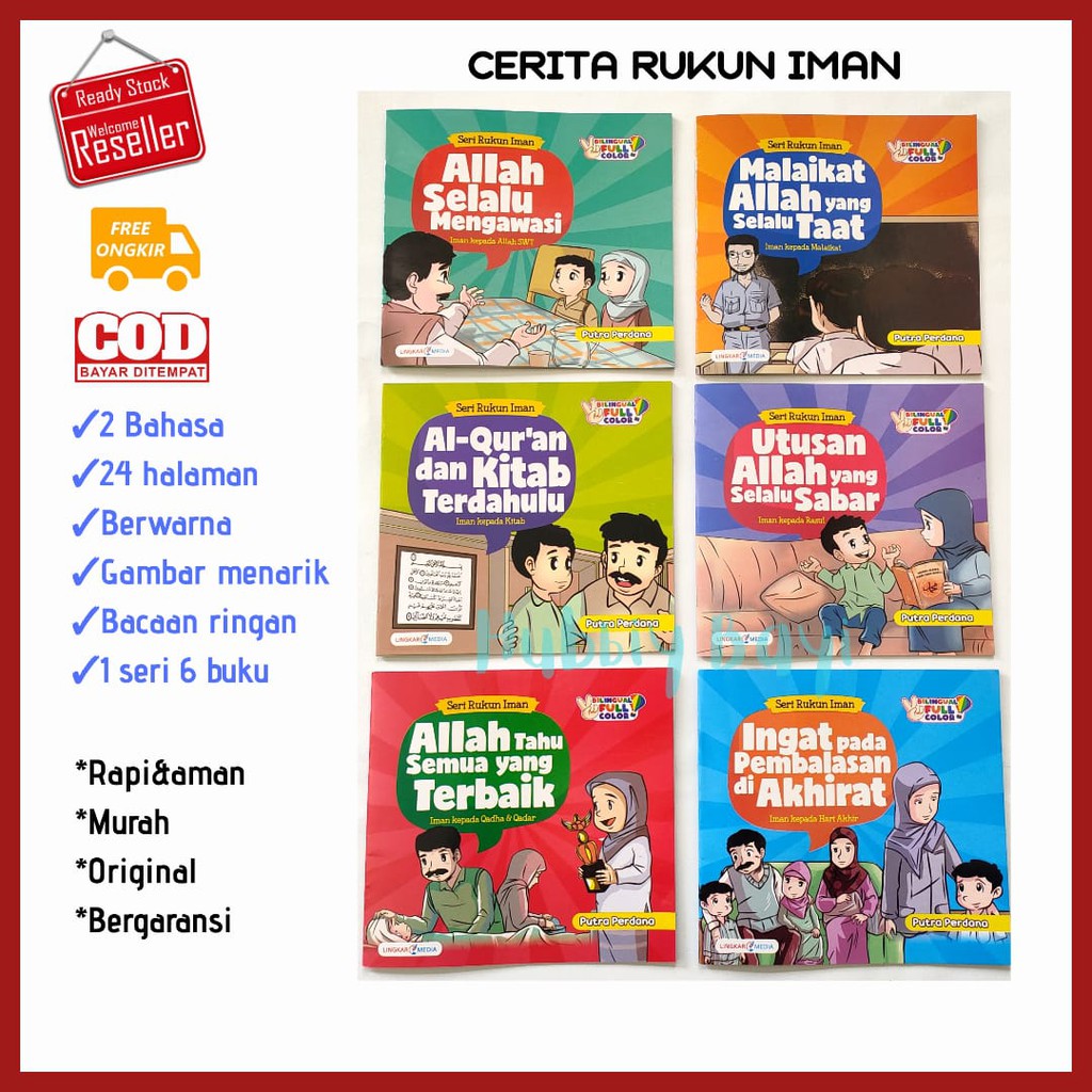 BUKU CERITA DONGENG KOMIK BELAJAR BERGAMBAR ANAK BALITA BAYI ISLAMI MENGENAL RUKUN IMAN ARAB INGGRIS