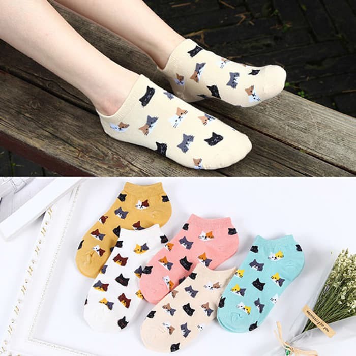 CD Wanita Kaos Kaki Wanita Lucu Kucing/D1221 - Merah Muda Murah