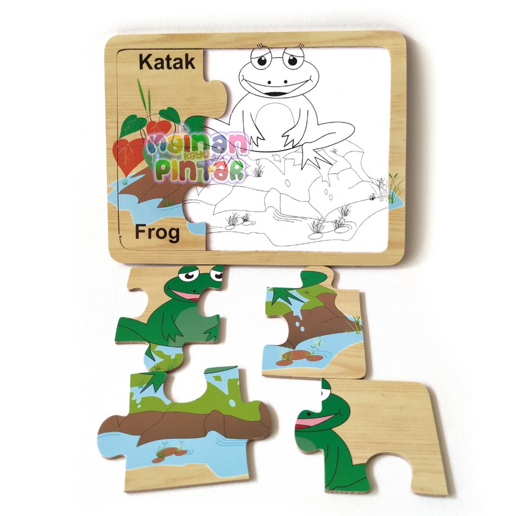 Mainan Kayu Pintar Puzzle Kayu Jigsaw Gambar Katak SNI Murah Berkualitas Bisa COD