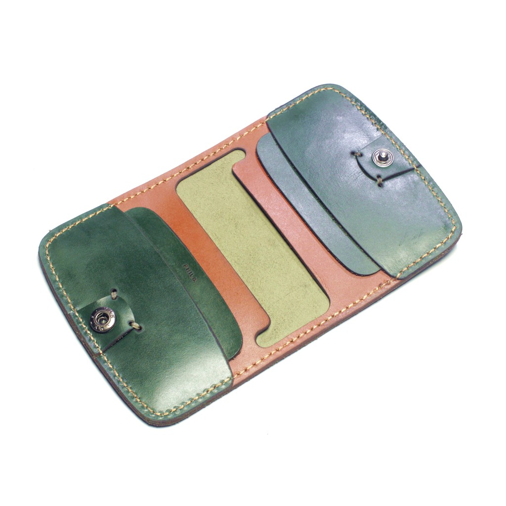 dompet kartu kulit asli model dua warna card wallet kancing - PHWL936