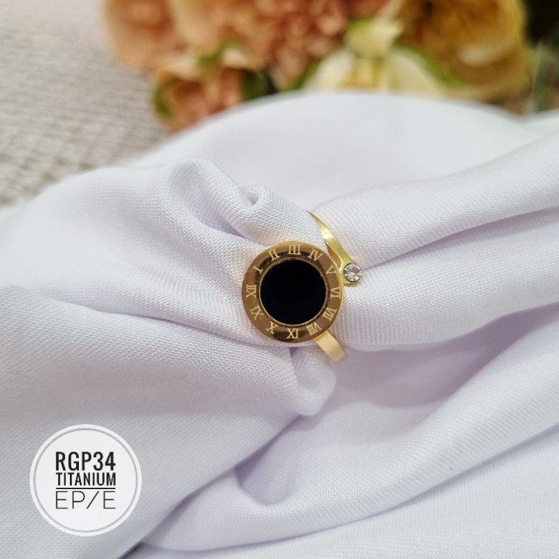 Cincin Titanium Motif Romawi Ulir Zircon RGP34/35