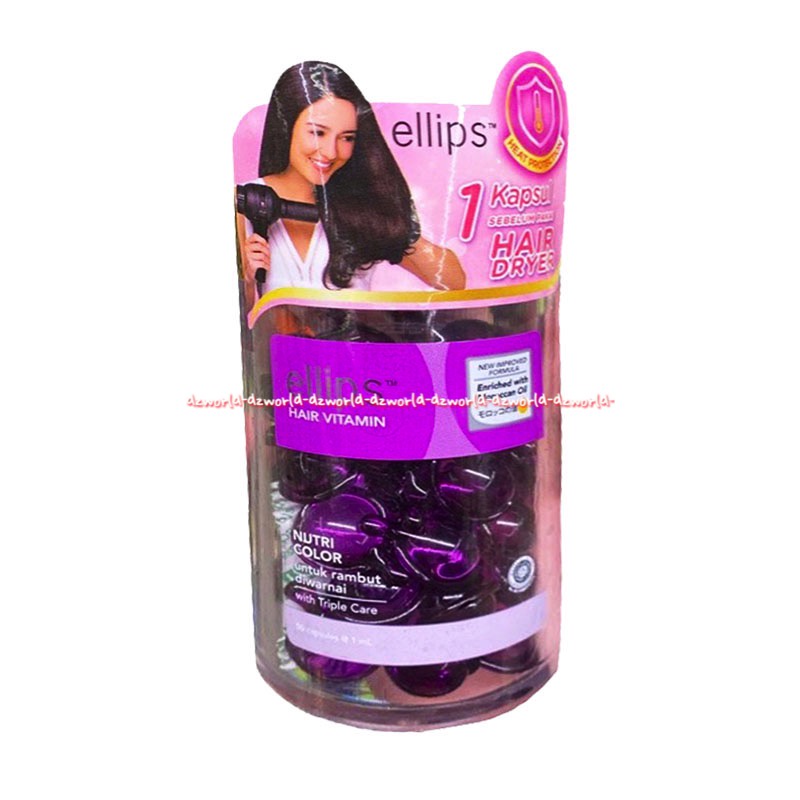 Ellips Hair Vitamin With Jar 50 capsul Triple Care Vitamin Rambut Shiny Black Nutri Color Smooth Hair Treatment Elips Perawatan Rambut Bentuk Bulat Balon