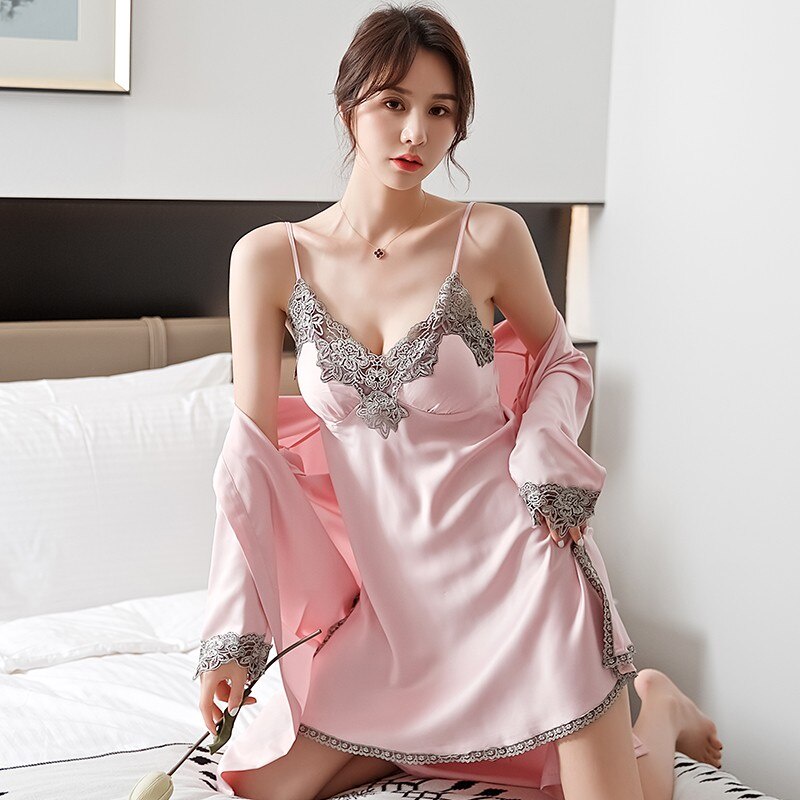 QQ2208 Baju Tidur Sleepwear Premium Lingerie Babydoll + Gstring Pink Salem Satin