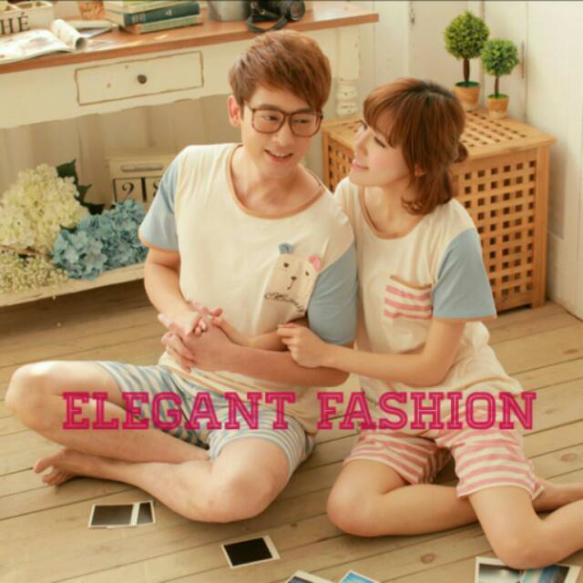 Baju Tidur Piyama Kaos Setelan Pendek Santai Couple Pasangan Import Lucu Cute Rabbit