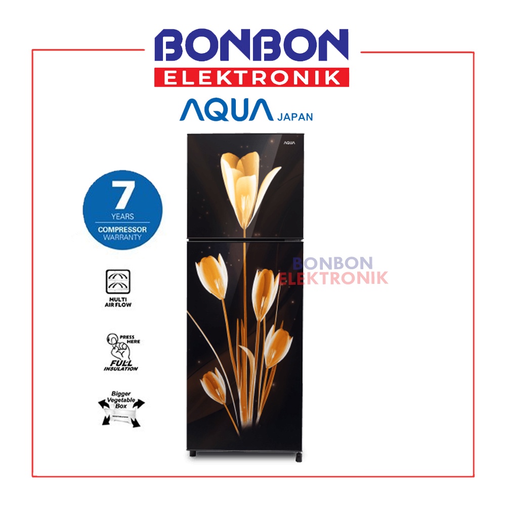 AQUA Kulkas 2 Pintu AQR-D270(LK) 220L Lily Black Series Bunga