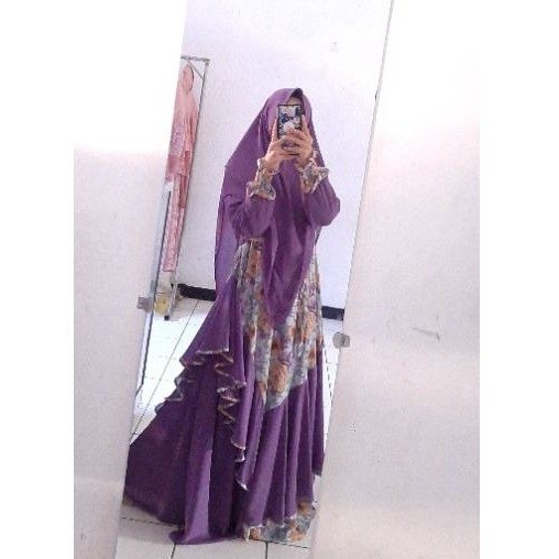 gamis lebaran warna lilac elegan lebar