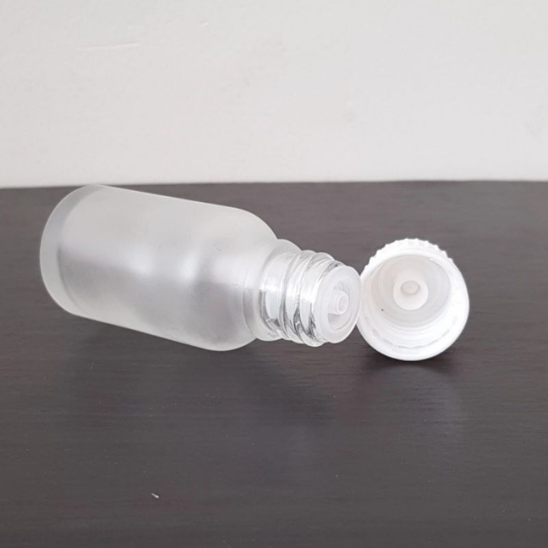 botol kaca 15ml bening frosted doff tutup filler putih
