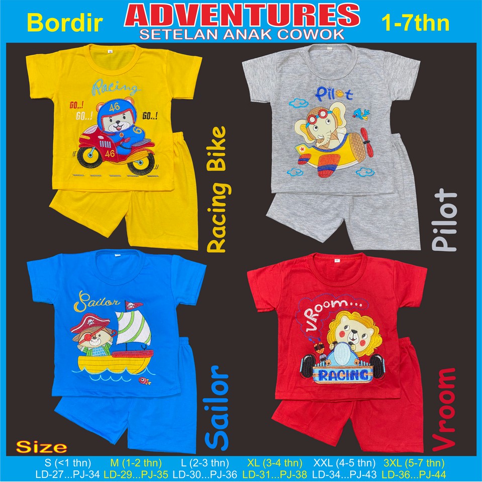 RAINBOW SETELAN / SET BAJU ANAK COWOK 1- 7 TAHUN &quot;BORDIR SERIES ADVENTURES&quot;