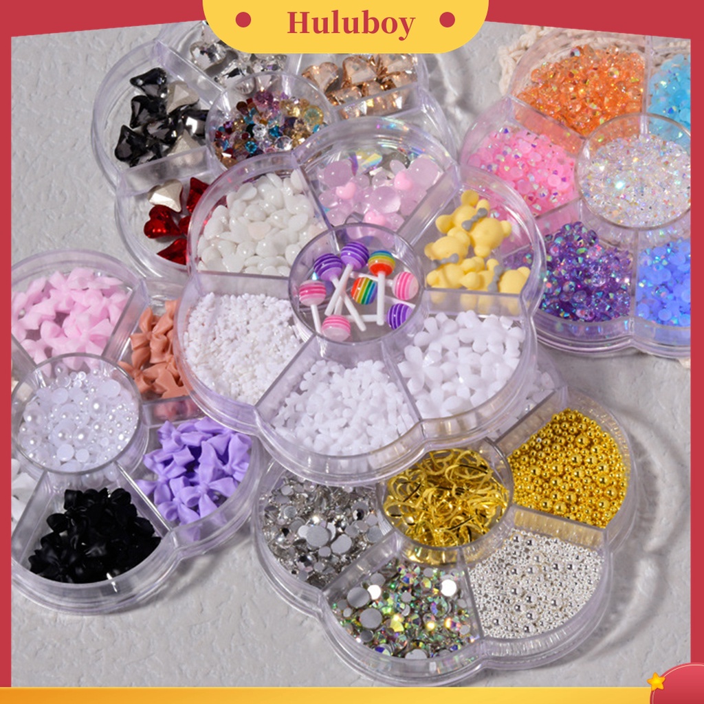 Huluboy Huluboy♡ 1 Kotak Perhiasan Berlian Imitasi Bentuk Pita Beruang Mutiara Untuk Dekorasi Nail Art