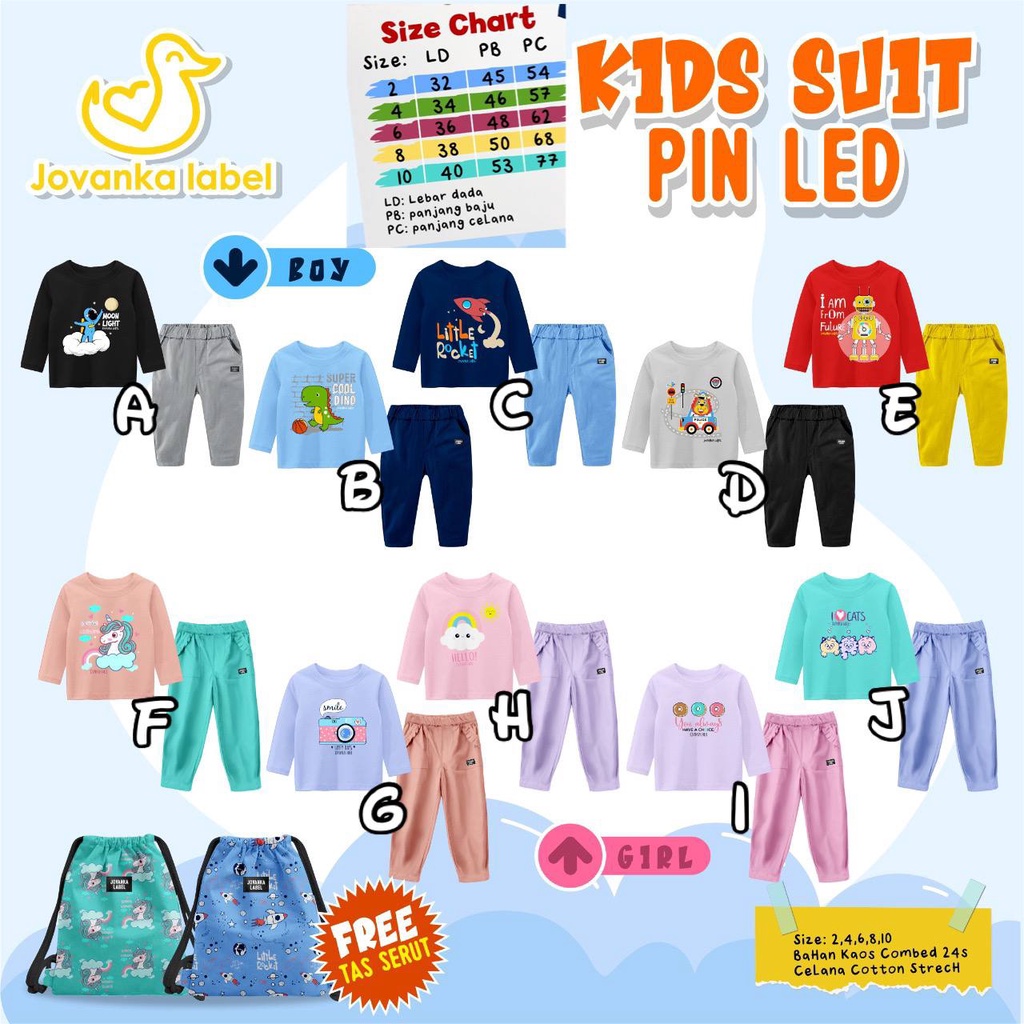 Set Kids Suit Pin Led Jovanka Free Tas Serut