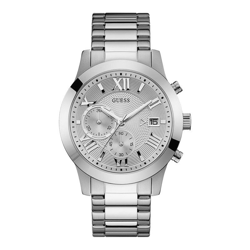 Jam Tangan Pria Guess Atlas W0668G7 Chronograph Silver Dial Stainless Steel Strap 45mm