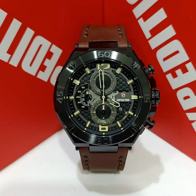Jam Tangan Expedition E 6756 Pria / E6756 MC Black Brown Original