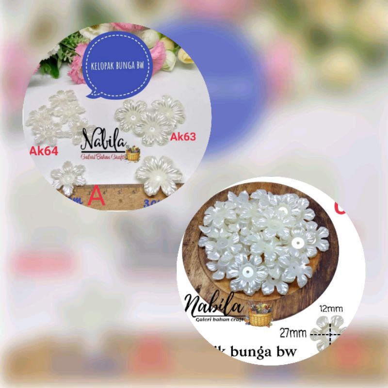 (40grm) Akrilik mote bunga warna broken white hiasan headpiece kawat