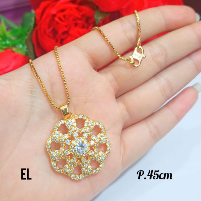 Kalung Dewasa *Xp* permata zircon bunga mewah emas Hongkong,tidak karat *COD*