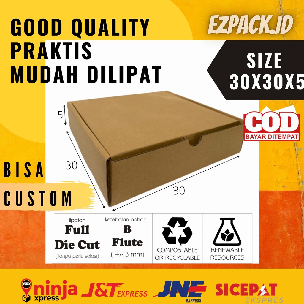

Kardus packaging box die cut 30x30x5 kotak packing box hampers, hijab, baju, makanan (bisa custom)