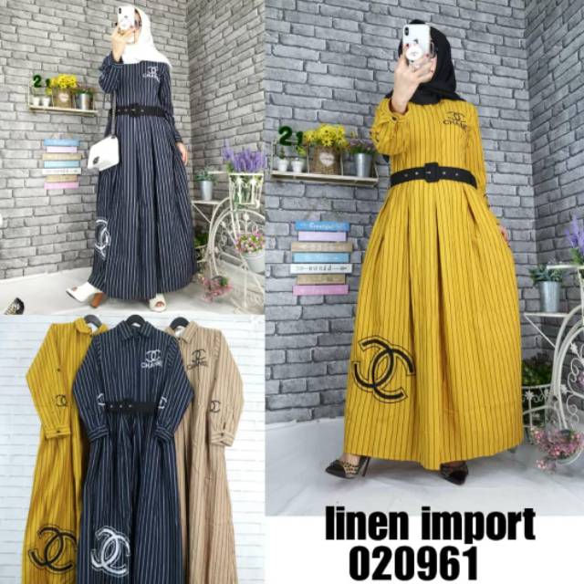 Gamis linen salur import premium fhasion