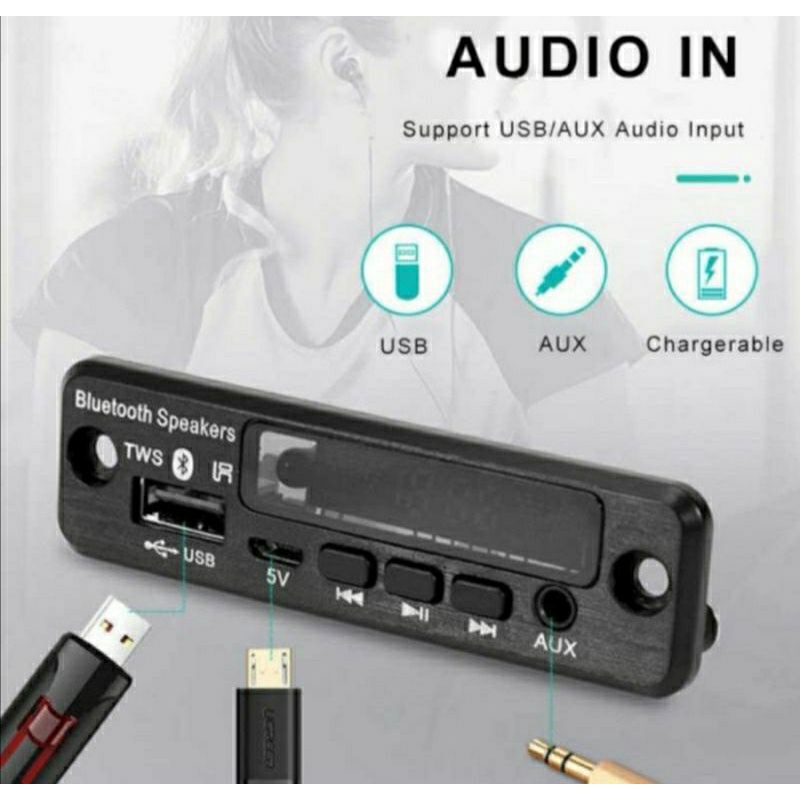 modul mp3 bluetooth 5.0 dengan amplifier 3w tegangan dc 5v