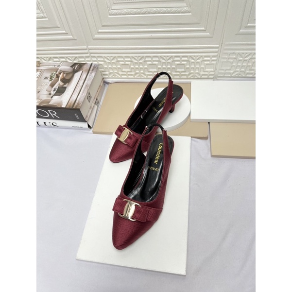 sepatu heel wanita terbaru kekinian LOUISDEAR P95 sepatu bahan satin Heel 3 cm tali belakang