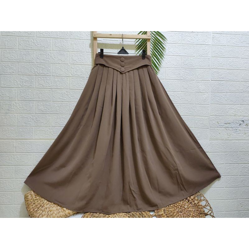 Rok rempel bahan wolfis / rok payung lebar / rok kancing bungkus / rok kerja kuliah