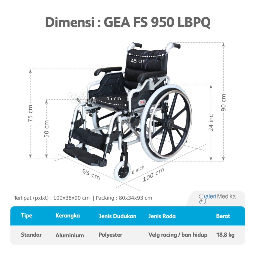 Kursi Roda Aluminium Velg Racing GEA FS 950 LBPQ / FS950 LBPQ / FS-950 LBPQ - Aluminium Wheelchair