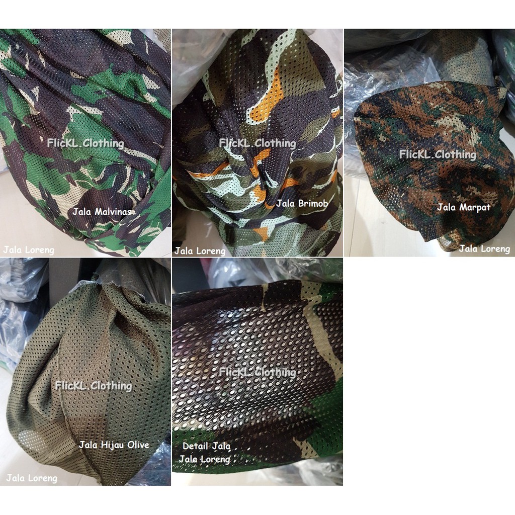 Bahan Kain Kaos Baju PE Polyster Single Loreng Camo Katun Cotton Polos Sablon Rib Kerah