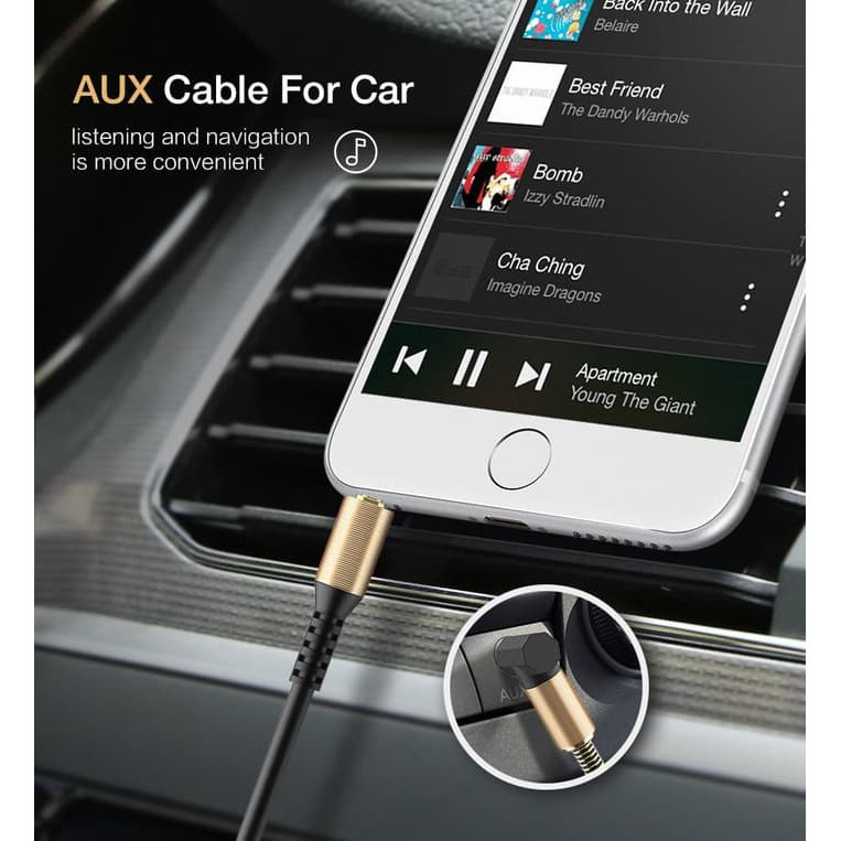 Kabel AUX SIKU L Jack Audio Male Cable 1.5m Spring 3.5mm 150cm HP laptop port jnp