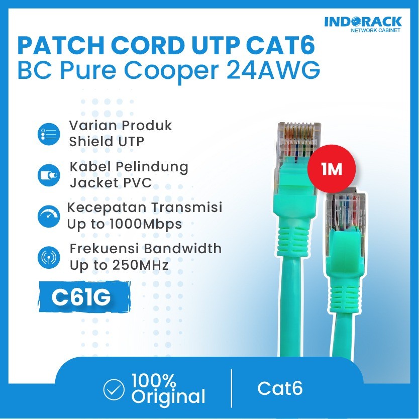 INDORACK PATCH CORD UTP CAT 6 - KABEL LAN CAT6 1 METER HIJAU