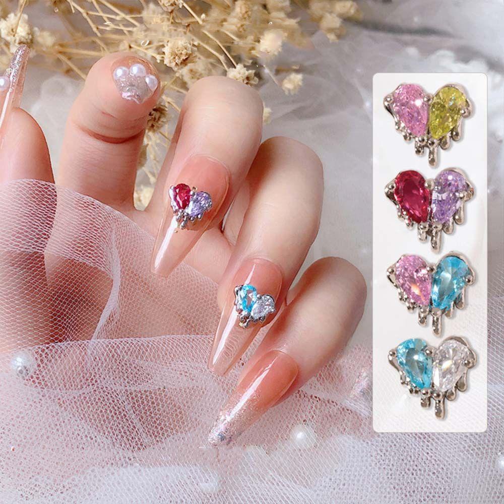 Mxbeauty Jantung Kuku Berlian Imitasi Mewah DIY Jantung Nail Drills Hiasan Kuku Duawarna Zirkon Nail Art Dekorasi
