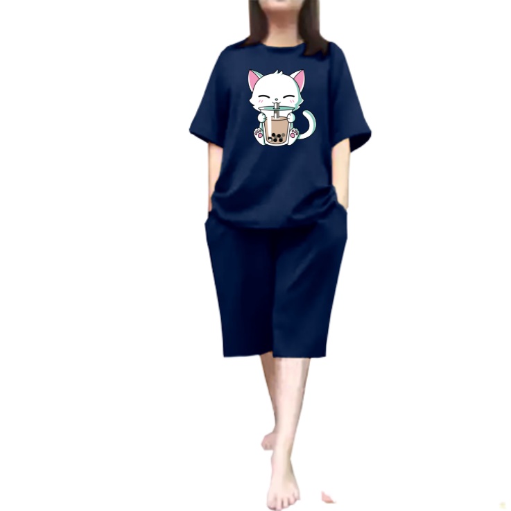 Setelan Jumbo Oversize Wanita CAT BOBA Celana Pendek LD 110 / Kaos Wanita