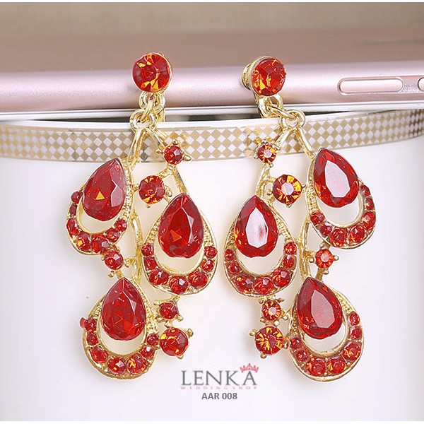 [SIAP KIRIM] RED EARRING ANTING AKSESORIS WANITA PENGANTIN PESTA AAR008