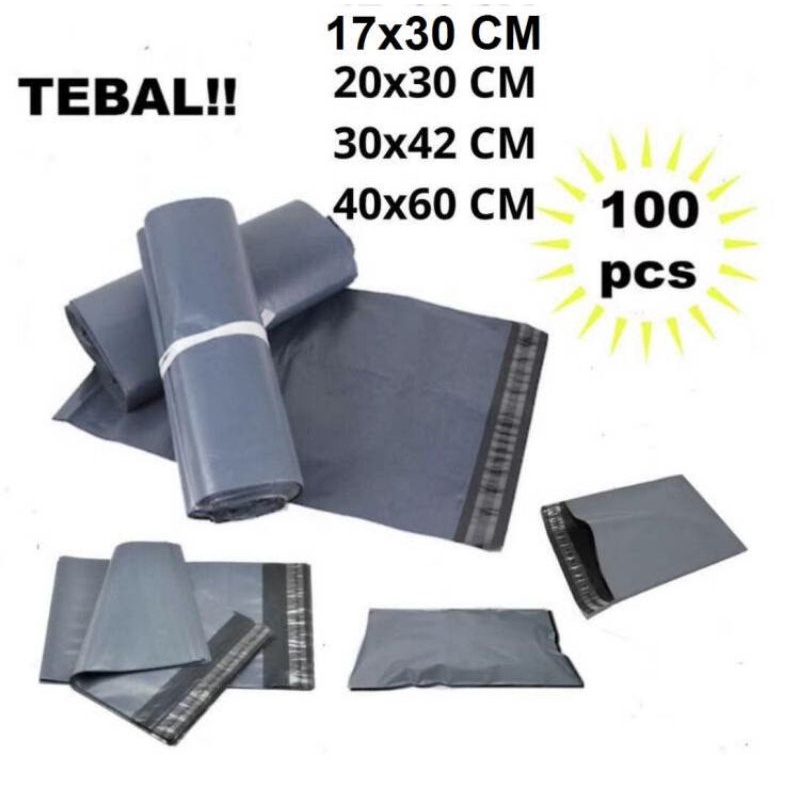 

TERMURAH ABU polymailer import 17x30 TEBAL packing bag bungkus plastik amplop plastik olshop