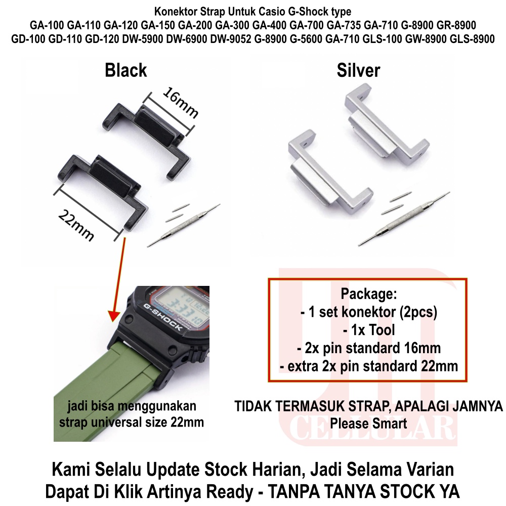 Konektor Adapter Strap Khusus Untuk Casio G-Shock GA-110 100 400 700 GD-100 110 16mm to 22mm