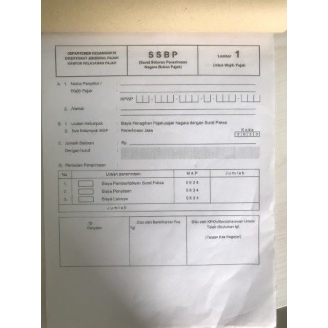 Surat Setoran Bukan Pajak NCR 25 set x 5 Ply NCR Folio