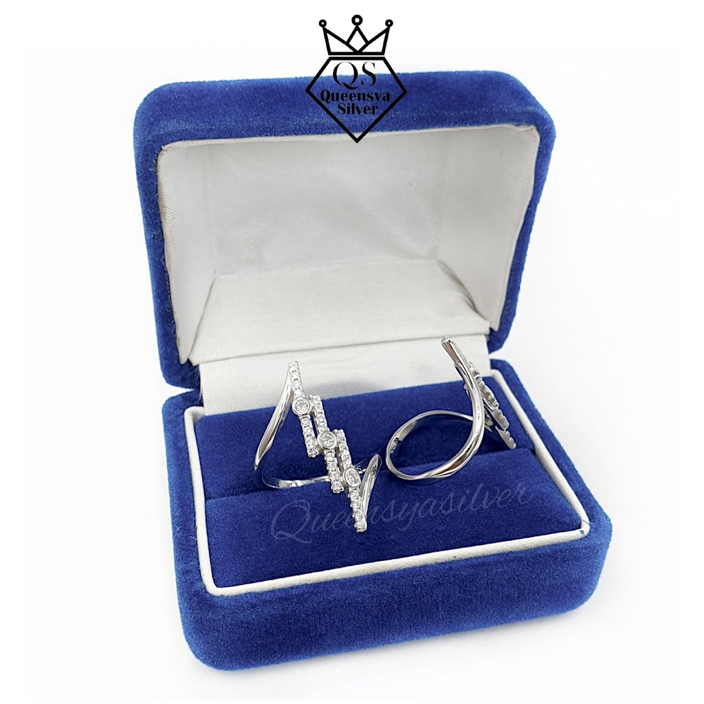 Cincin Perak Z/ZIGZAG/PETIR Asli Silver 925 || Lapis Emas Putih || Queensya Silver