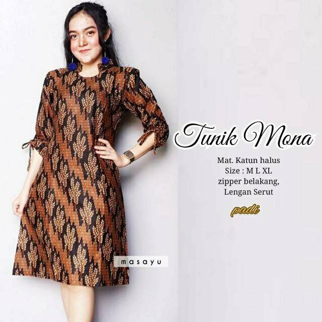 Tunik Mona Padi Hitam Sogan Serut Sarimbit Batik Shopee  