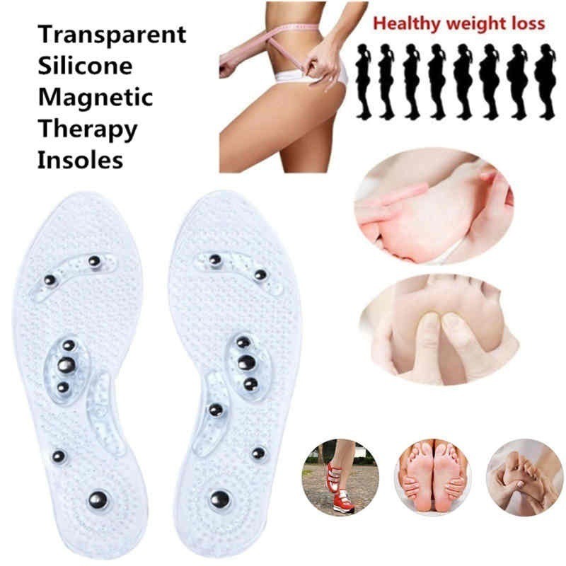 Pria dan Wanita Fashion Terapi Magnet Insole Transparan Silicone Anti-kelelahan Perawatan Kesehatan Pijat