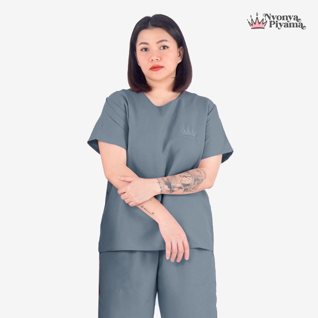 Nyonya Piyama Poly Bamboo Set Piyama Celana Pendek (Oblong Polos)-4