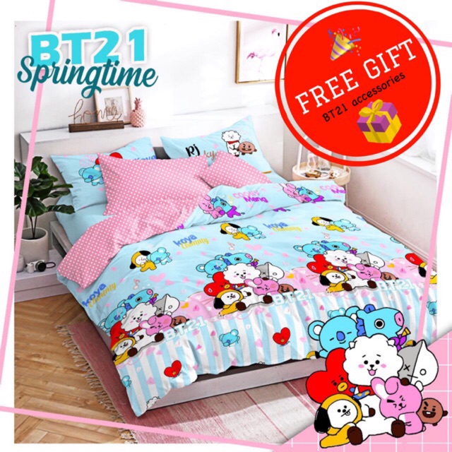 Bedcover bts selimut BT21  boneka BTS kamar  tidur BTS 