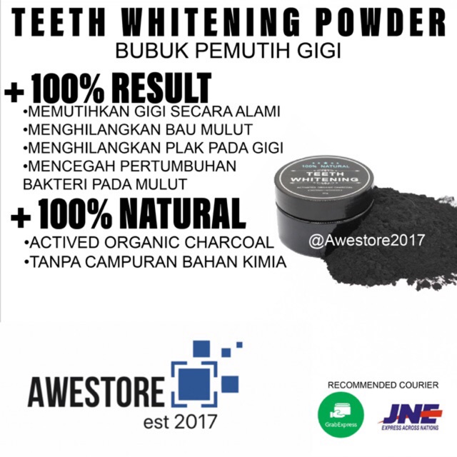 Teeth Whitening Activated Organic Charcoal 100% Natural Bubuk Pemutih Gigi Alami Kesehatan Mulut