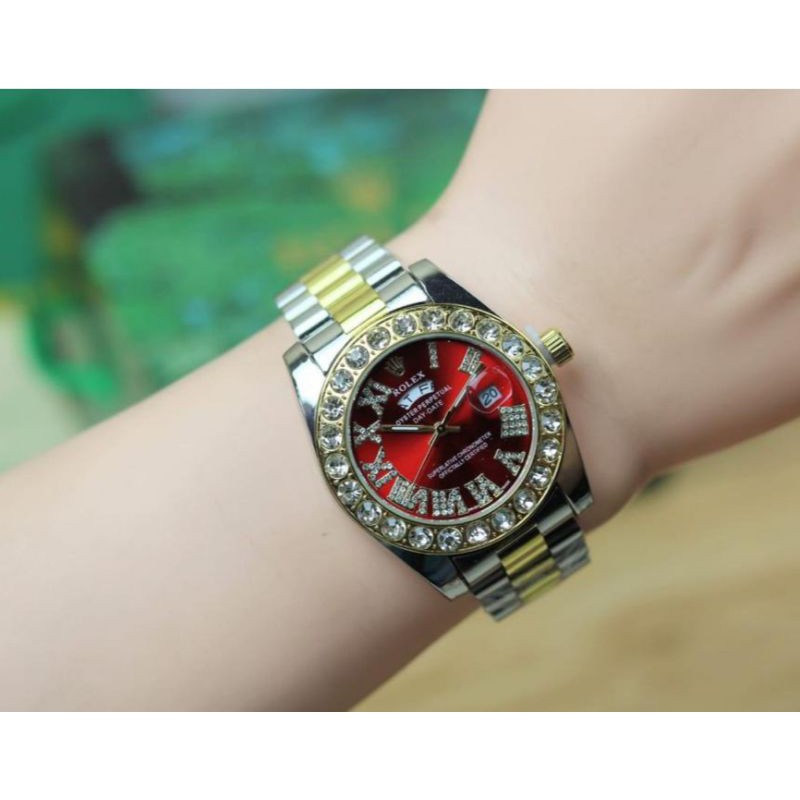 Jam Tangan Wanita Rolex 3202 Premium Mata Tanggal Hari Aktif - Free Box Batre Cadangan Original