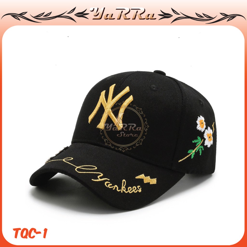 TOPI WANITA KOREA SNAPBACK NY DISTRO BASEBALL CAP YANKEES MOTIF BORDIR KUPU KUPU TQC