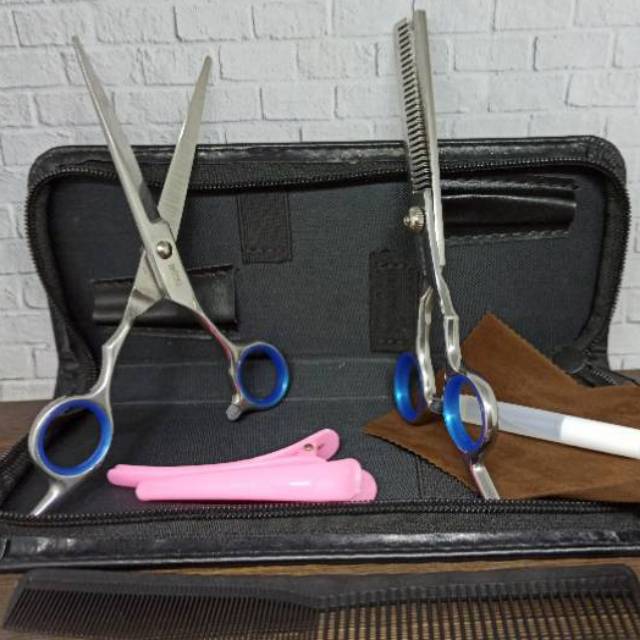 Alat gunting rambut stainless steel salon professional pro gunting sasak  mr tiger sisir foto