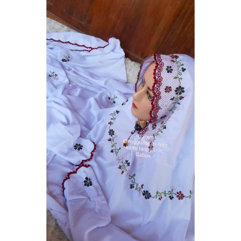 Mukena bordir,mukena lajur,mukena terusan bahan polino kudusan Simpel