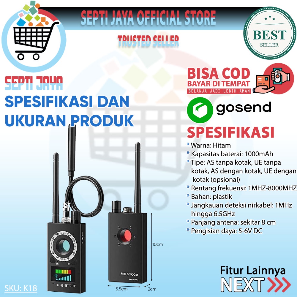 RF Signal Detector K18 Anti Spy Detector Camera Finder GPS Audio Bug pendeteksi kamera spy detector-1