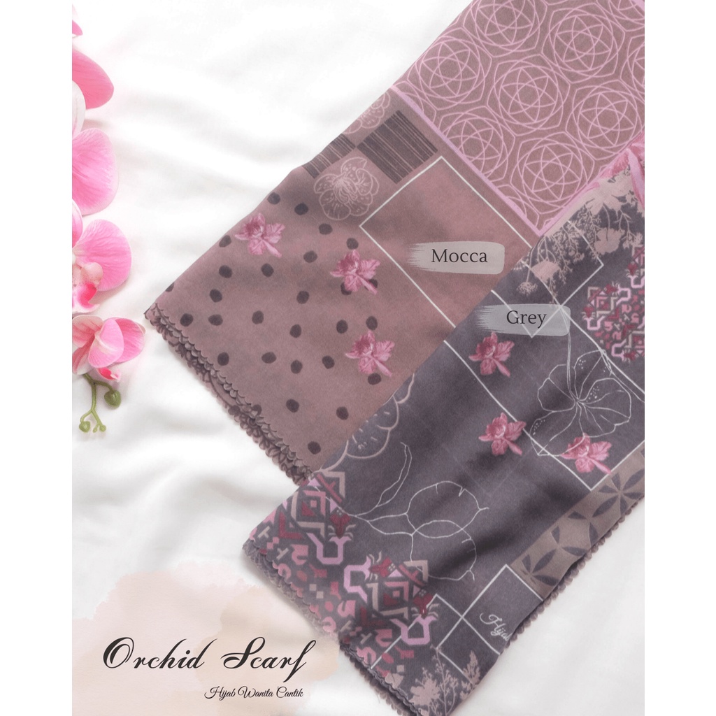 Hijabwanitacantik - Segiempat Orchid Scarf (MOCCA - RC23.3) | Bahan Veta Voal Aromatic | Hijab Printing Motif Premium