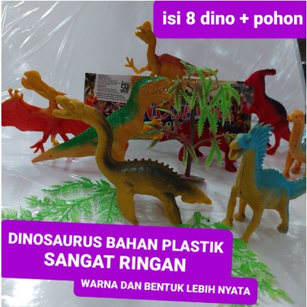 Mainan Hewan Dinosaurus Super Dinosaurs Bahan Plastik Isi 8 Dino + Pohon Jurassic Park