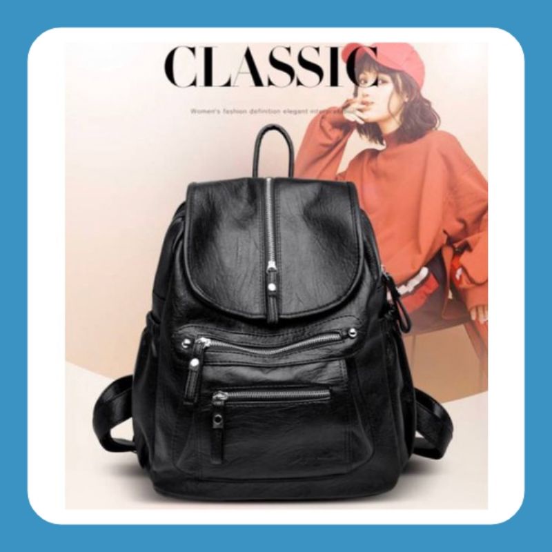 Emoemo-Naya Classic Ransel Wanita Semi Kulit Backpack korea Tas sekolah kerja kuliah wanita seteting 3