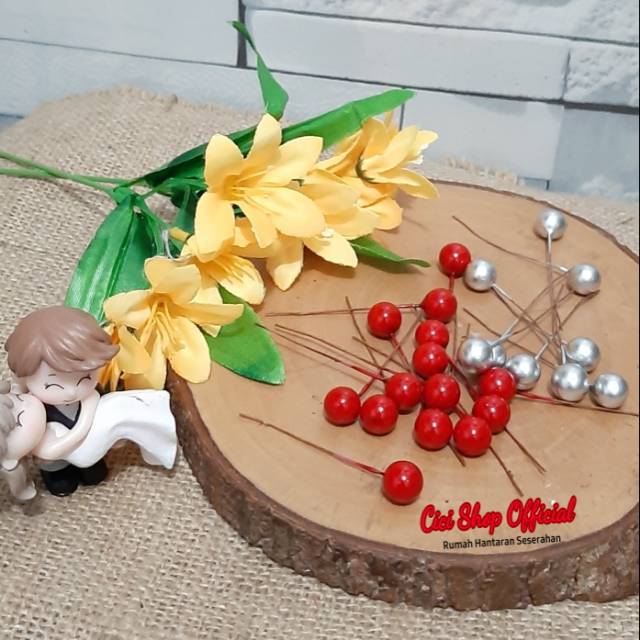 2pc ornamen berry/berry merah artificial/berry silver artificial/berry artifisial